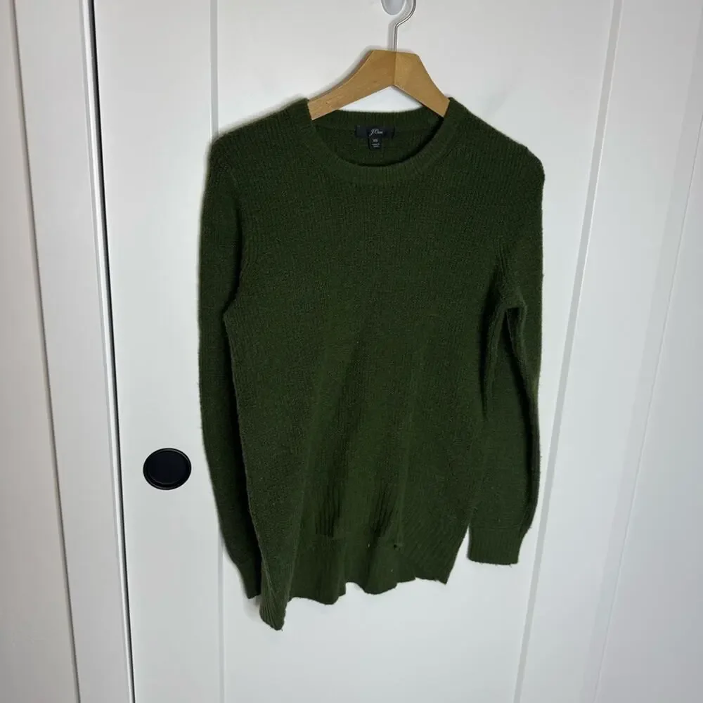 J. Crew High Low Waffle Sweater Coziest Yarn Green Crewneck Size XS